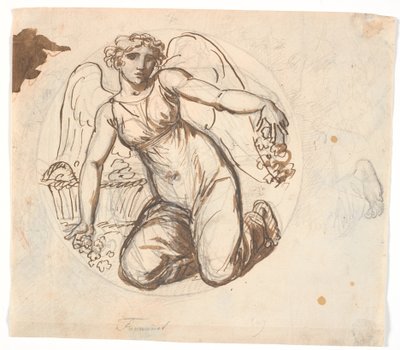 Winged Female Figure in Circular Field. Right Study of the Figure