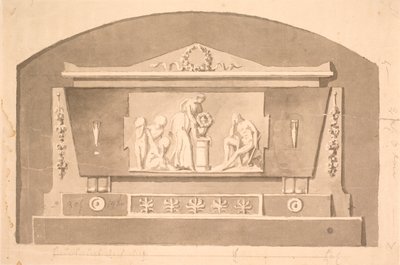 Draft for sarcophagus with relief for the Gandil grave monument at Assistens Cemetery by Nicolai Dajon