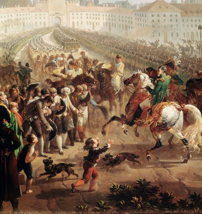 The French Army, commanded by Napoleon Bonaparte, entering Munich on 24 October 1805 (detail) by Nicolas Antoine Taunay