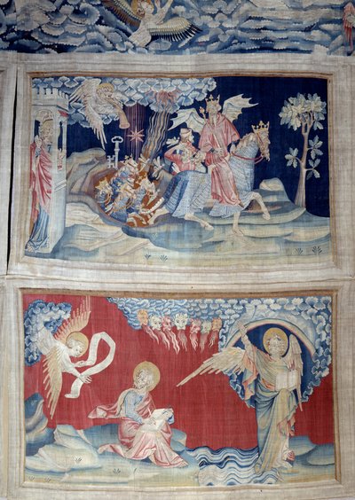 Hanging of Revelation, No. 24: The Fifth Trumpet: A Key Releases the Locusts. Below, No. 27: The Angel in the Book Appears to Saint John Who Transcribes the Divine Message to the Sound of the Seven Thunders by Nicolas Bataille