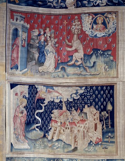 Hanging of Revelation (1373-1383), n. 42: Adoration of the Beast. n. 49: the fall of Babylon. Tapestry by Nicolas Bataille (1330-1405) by Nicolas Bataille
