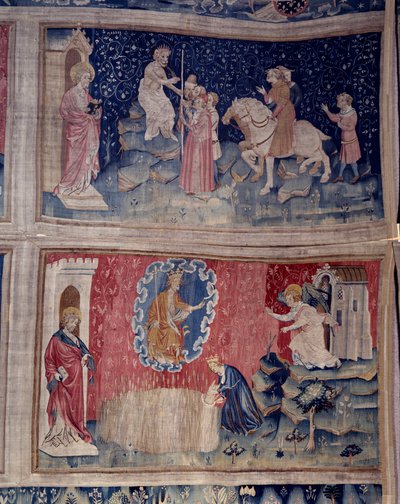Hanging of Revelation (1373-1383), n. 46: the Beast brings its number to all: 666. Below, n. 53, the harvest of the elect. Tapestry by Nicolas Bataille (1330-1405) by Nicolas Bataille