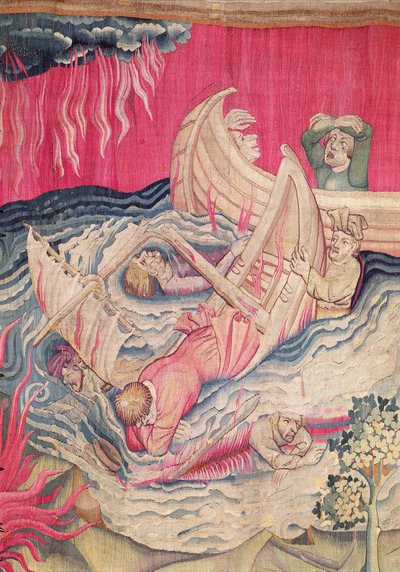 The Second Trumpet and the Shipwreck, detail of the sinking ships, number 21 from The Apocalypse of Angers, 1373-87 by Nicolas Bataille
