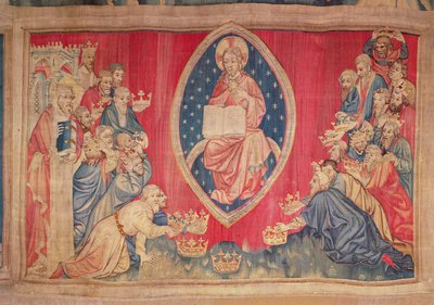 The twenty-four elders prostrate themselves before God, from the Apocalypse Tapestry of Angers, 1373-87 by Nicolas Bataille