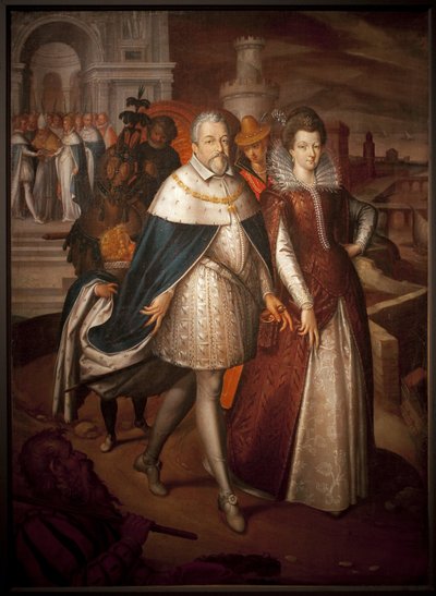 Portrait of Francois I de Medicis (1541-1587), Grand Duke of Tuscany and His Daughter Marie de Medicis (1575-1642), Future Queen of France. The Duke Has the Necklace of the Order of the Golden Fleece. Painting by Nicolas Bollery (died 1630), Oil on Canvas by Nicolas Baullery