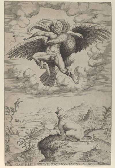 The Rape of Ganymede by Jupiter in the guise of an eagle carrying him into the heavens by Nicolas Beatrizet
