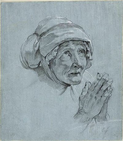 Study of the Head and Hands of an Old Woman Looking Up by Nicolas Bernard Lepicie