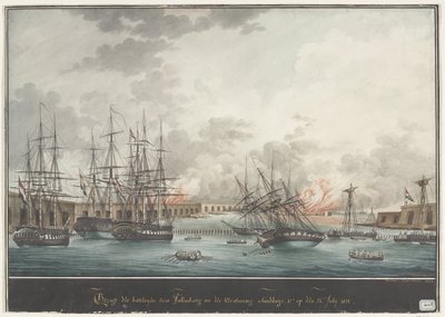 View of the Batteries for Palembang after the Victory at Noon on July 24, 1821 by Nicolas Cammillieri