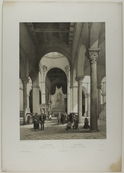 Interior of St. Syriacus, plate 38 from Monumental and Picturesque Italy by Nicolas Chapuy