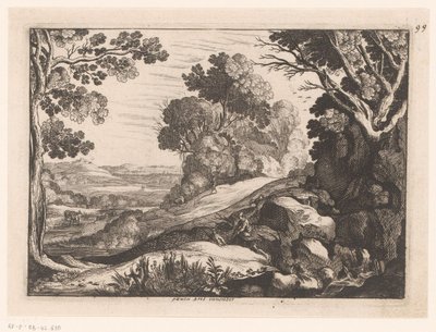 Hilly Landscape with Two Goat Herders by Nicolas Cochin (attributed to)