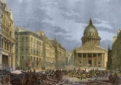 Siege of the Pantheon, 24th June 1848 - Revolution of 1848 in Paris. Attack of the Pantheon, June 24. Engraving after the painting by N.E. Gabe. by Nicolas Edward Gabe
