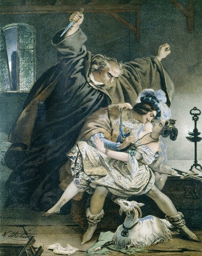 Esmeralda, Phoebus and Claude Frollo (Notre Dame de Paris) by Victor Hugo. Illustration by Nicolas Eustache Maurin (1799-1850) Private collection by Nicolas Eustache Maurin