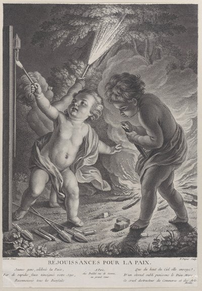 Celebrating Peace (three putti with fireworks) by Nicolas Gabriel Dupuis