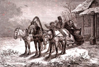 Russia. Relay station in 1865. Post house (engraving) by Nicolas Gregorovitch Svertschkoff