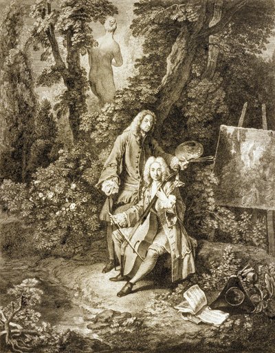 Gentlemen de Jullienne et Watteau dans un parc, after painting by Watteau by Nicolas Henri Tardieu