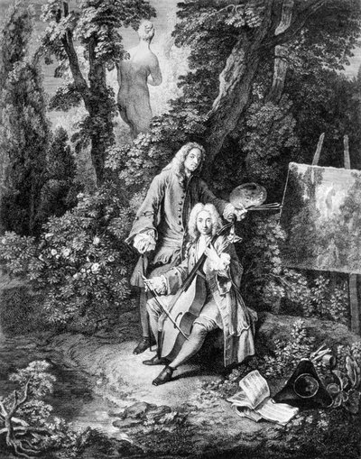 Painter Jean Antoine Watteau and his friend Jean De Jullienne, engraving by Nicolas Henri Tardieu by Nicolas Henri Tardieu