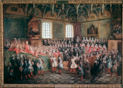 Bed of Justice held by the majority of King Louis XV in the Grand Chamber of the Parliament of Paris on February 22 by Nicolas Lancret