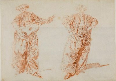 Two Studies of a Guitar Player in Turkish Costume by Nicolas Lancret