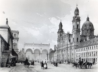 Royal Palace, Hall of Marshals and Church of the Theatines in Munich by Nicolas Marie Joseph Chapuy