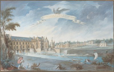 View and Perspective of the Chateau de Chenonceaux by Nicolas Marie Ozanne
