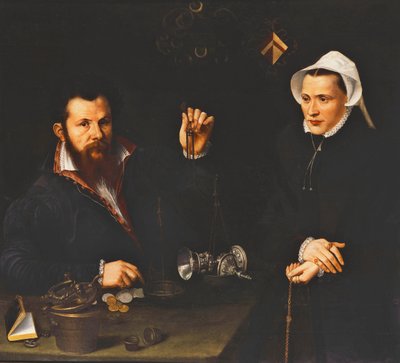 Portrait of a Essai Master and his Wife, half-length by Nicolas Neufchatel