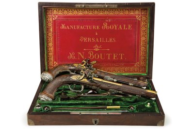 A Pair of Silver-Mounted Rifled Flintlock Pistols, Versailles by Nicolas Noel Boutet