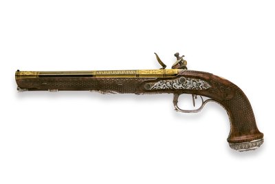 One of a pair of silver-mounted rifled flintlock pistols, Versailles by Nicolas Noel Boutet
