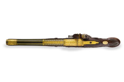 One of a Pair of Silver-Mounted Rifled Flintlock Pistols, Versailles by Nicolas Noel Boutet