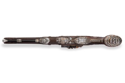 One of a Pair of Silver-Mounted Rifled Flintlock Pistols, Versailles by Nicolas Noel Boutet
