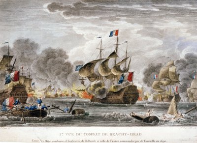 Augsburg League War: View of the Battle of Cape Beveziers or Beachy Head Between the French and Anglo-Dutch Fleets on 10/07/1690. Drawing by Nicolas Ozanne by Nicolas Ozanne