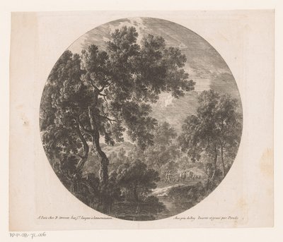 Forest Landscape with Two Men Behind Herd by Nicolas Perelle