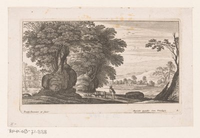 Landscape with Figure and Cattle (Landscapes series) by Nicolas Perelle