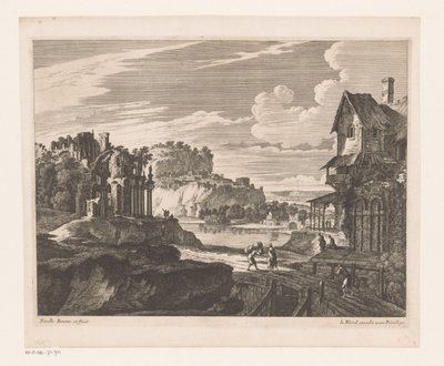 Landscape with Houses and Ruins along a River by Nicolas Perelle