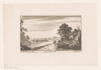 River Landscape with Walking Couple (River Landscapes with Buildings) (series title) by Nicolas Perelle
