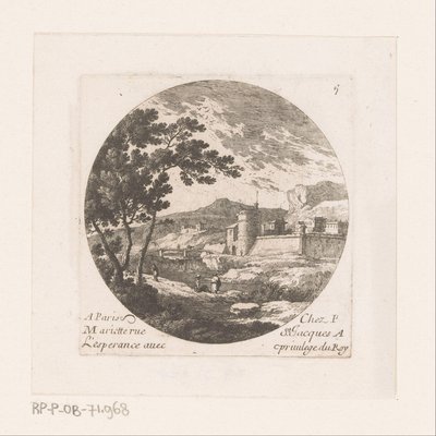 Fortified City and Figures by a Tree by Nicolas Perelle