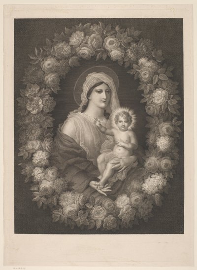 Mary with Child in Flower Wreath by Nicolas Pinet