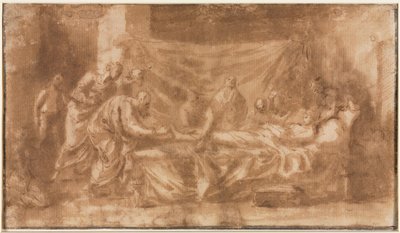Extreme Unction (recto); Three Heads and Other Sketches (verso) by Nicolas Poussin