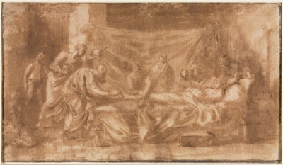 Extreme Unction (detail), Three Heads and Other Sketches by Nicolas Poussin