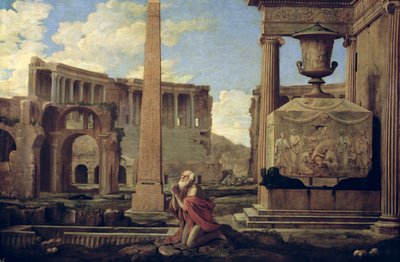 Hermit Among the Ruins by Nicolas Poussin