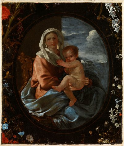 Virgin and Child in a Garland of Flowers by Nicolas & Seghers Daniel (1590–1661) Poussin