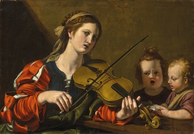 A Woman Playing the Violin with Two Children Singing by Nicolas Tournier