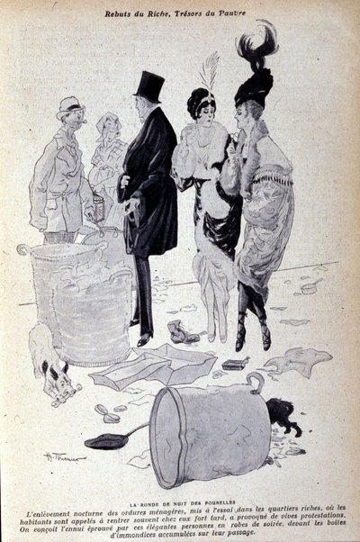 Paris: waste accumulates in the street in front of elegantly dressed people. Illustration of the French press by H. Tournier by Nicolas Tournier