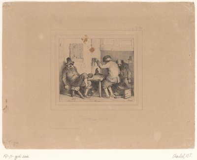Three Drunken Farmers in a Tavern (title on object: Vive la joie) (series title: Sketches 1837, Croquis par Charlet 1837) by Nicolas Toussaint Charlet