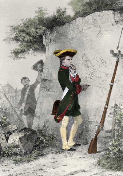 Napoleon I Bonaparte at the Military School of Brienne in 1783. Engraving by Charlet of the 19th Century by Nicolas Toussaint Charlet
