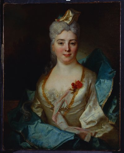 Portrait of a Lady, Wearing a White Dress and a Blue Cloak by Nicolas de Largillière
