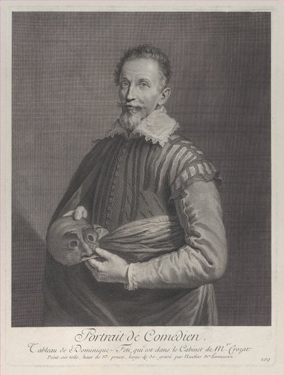 Portrait of a Comedian: Portrait of Francesco Andreini Holding a Mask, 1729-40 by Nicolas de Larmessin