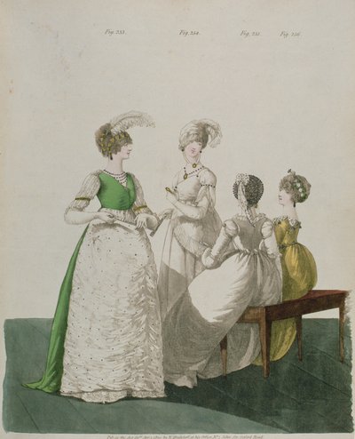 Four girls in ball dresses from the `Gallery of Fashion