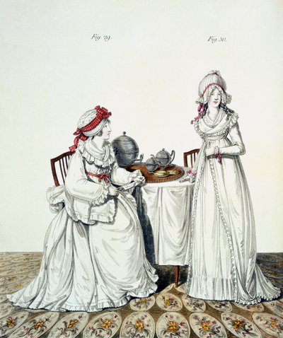 Two Ladies at Breakfast in their Dressing Room, wearing Night Caps and Peignoirs, from Nikolaus Heideloff