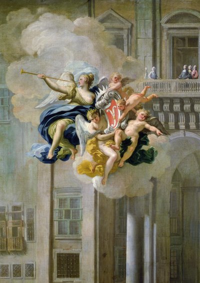 Fame bearing the coat of arms of the House of Harrach (detail) by Nicolo Maria Russo or Rossi