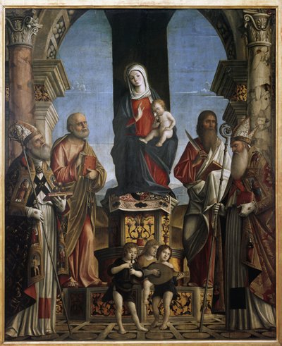 The Virgin and Child on the throne with St Nicholas, St Peter, St Bartholomew and St Augustine by Nicolo Rondinelli